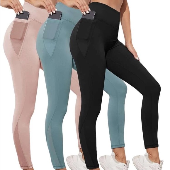 NWT 2 Piece Sports Leggings With Phone Pocket Pink & Blue Size Medium - Picture 2 of 8